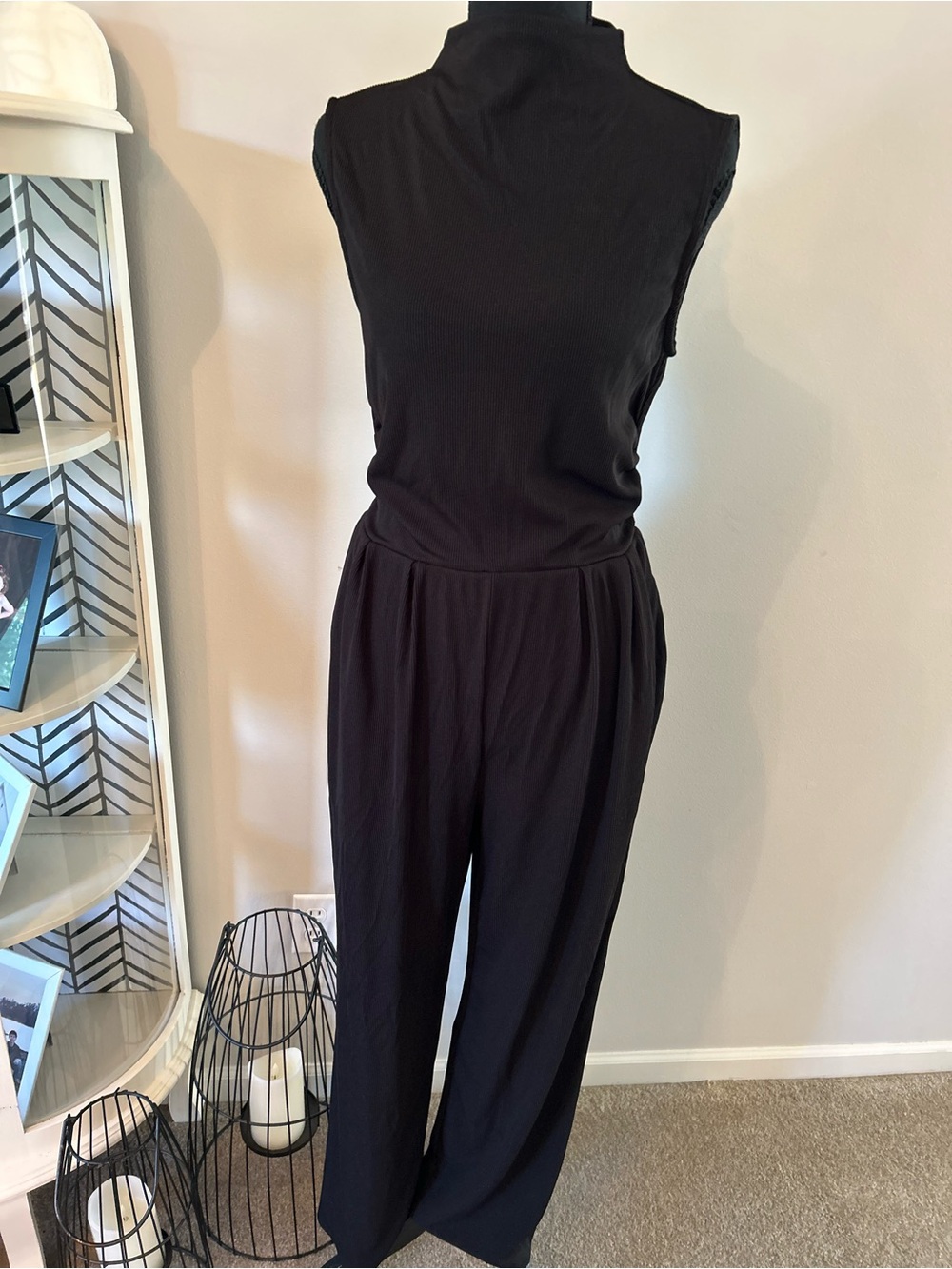 Black Sleeveless Jumpsuit - Classic Wide-Leg